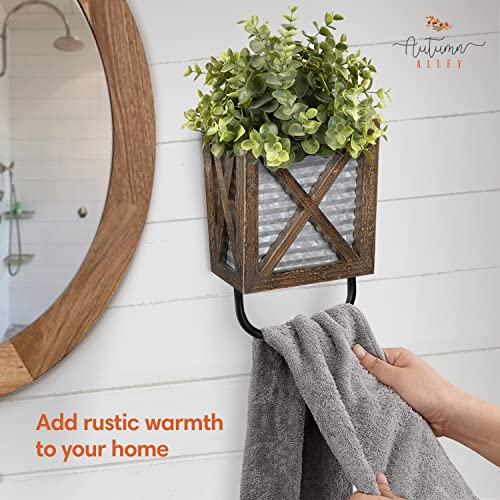 Autumn Alley Farmhouse Decor Rustic Hand Towel Holder - Farmhouse Towel For Bathroom Wall, For Kitchen Wall With Wooden Storage Add Charm To Your Rustic Bathroom Hand Towel Rack And Shelf Decor, Brown #TOP1