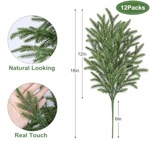 12 Bundles Artificial Pine Branches, Faux Christmas Cedar Greenery Stems DROPS TO - image 2