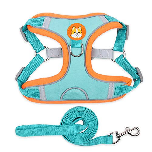 SUNCN 犬用ハーネス 調節可能な犬用ハーネスプルなしかわいい子犬猫反射ウォーキングリーシュセットペット犬ベストチワワ小型