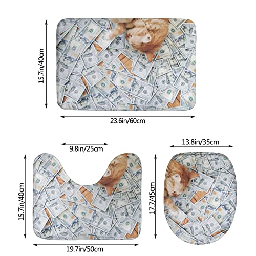 MBNGGAB Badematte + Konturmatte + Toilettendeckelbezug, Katze Kätzchen Dollar Geld 3 Stück Badematte Set, mit rutschfester Klebeunterseite – Bild 4