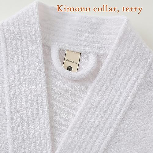 GHYUBYER Women Kimono Terry Robes Unisex Lightweight Spa Bathrobe Knee Length Bath Gown Soft Men Robe (Color : White, Size : Medium)4