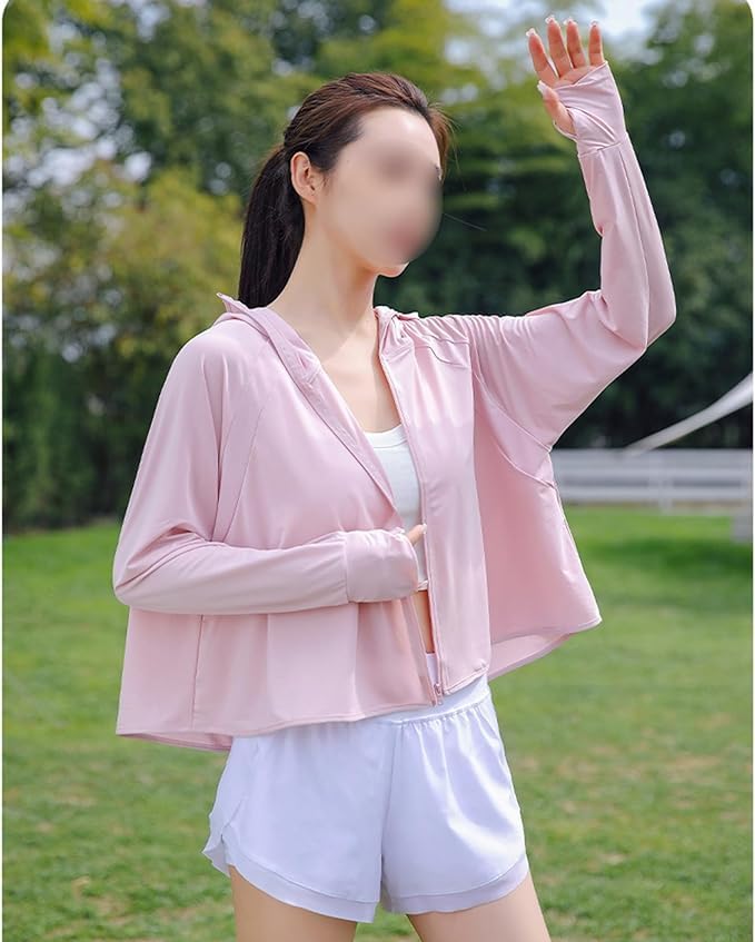 Image of SPF 50+ Long Sleeve UV Sun Protection Clothing Jacket Hiking Sun Shirt Zip Up Hoodie with Pockets For Summer