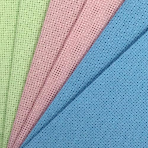 Image of KCS 4 /6 pc of 12 inch x 18 inch 30cmx45cm 16CT Counted Cotton Aida Cloth Cross Stitch Fabric (Light Blue+Pink+Light Green, 6 pc)