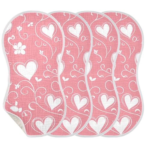 Baby Burp Cloths, Soft Absorbent Burping Cloths for Babies, Cotton Milk Spit Up Rags, Large Size for Newborns, Baby Boys and Girls (Pink Floral Heart)3