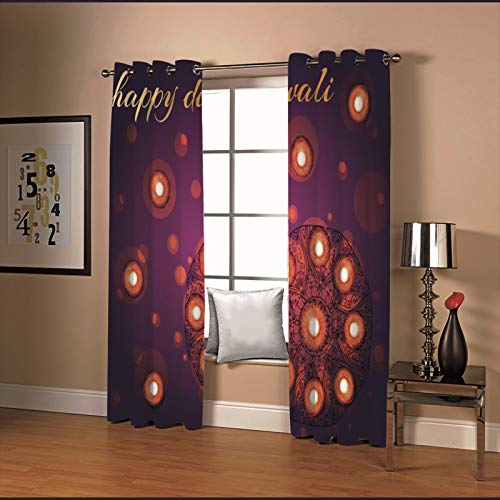 KnSam Cortina de patrón, Happy Diwali, cortina de salón, color morado, rojo, opaca, extra ancho para decoración de habitación de los niños, dormitorio, 214 x 244 cm (ancho x alto) Cover
