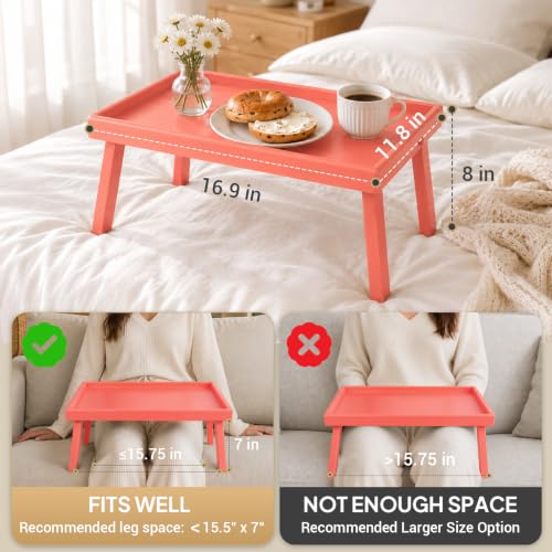 Image of Bamboo Bed Table Tray with Support Bar and Foldable Legs, Breakfast Food Trays Table for Bed Sofa Eating and Laptops, TV Lap Tray Table on Couch (Applied for Invention Patent)