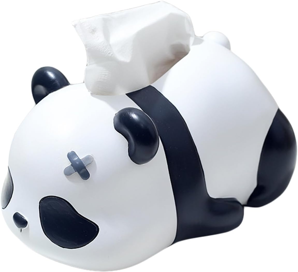 Cute Tissue Box Cover, Resin Cartoon Panda Facial Tissue Dispenser Napkin Holder, Paper Storage Box for Bedroom, Bathroom Home Office Desk Decoration
