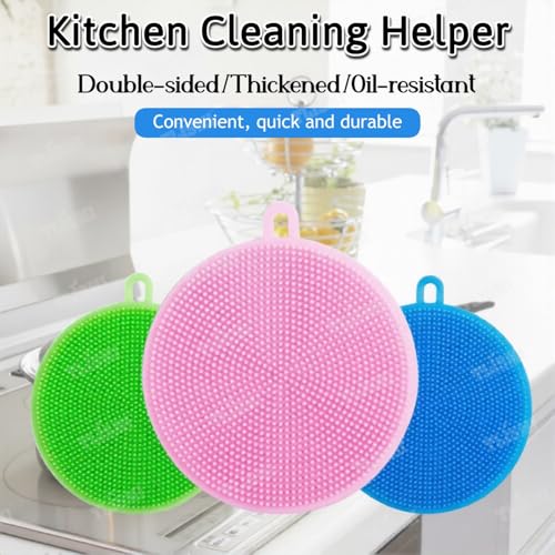 Image of Cleaning Sponge Silicone Scrubber for Kitchen Scrubber Fruit and Vegetable Washing Brush Round Scrubber Pad Multipurpose Silicone Dishwashing Tools (Multicolor) (4)