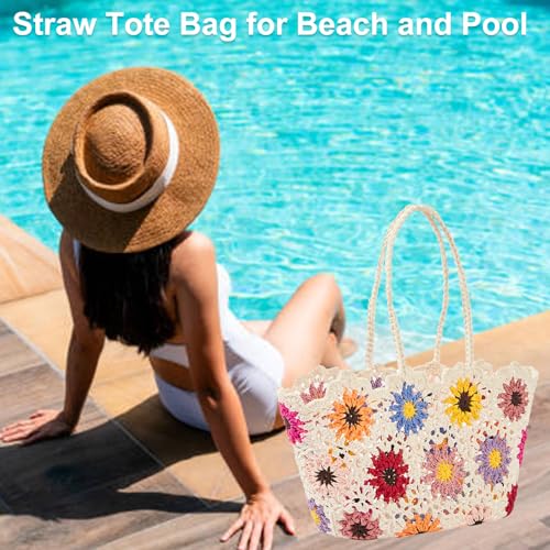 Bolso de Playa de Paja Floral para Mujer miniatura 6