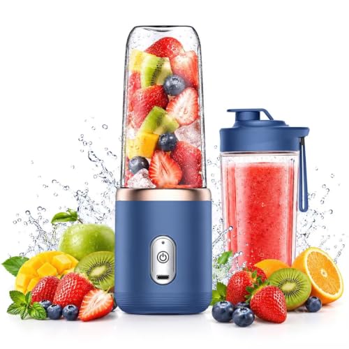 Batidora de Vaso Portátil Personal 40W, Vaso 400ml Tritan Libre de BPA. | Licuadora Minibatidora para Smoothies Batidos y Zumos, 6 Cuchillas de Acero 304, 21000 RPM, Batidora Eléctrica Recargable