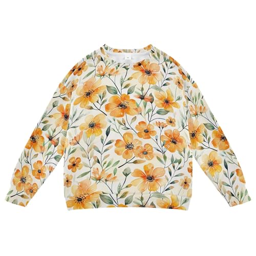 JUNZAN Watercolor Cute Orange Yellow Flowers Little Boys Hooded Sweatshirt Crewneck Sweatshirts for Boys Party 4T