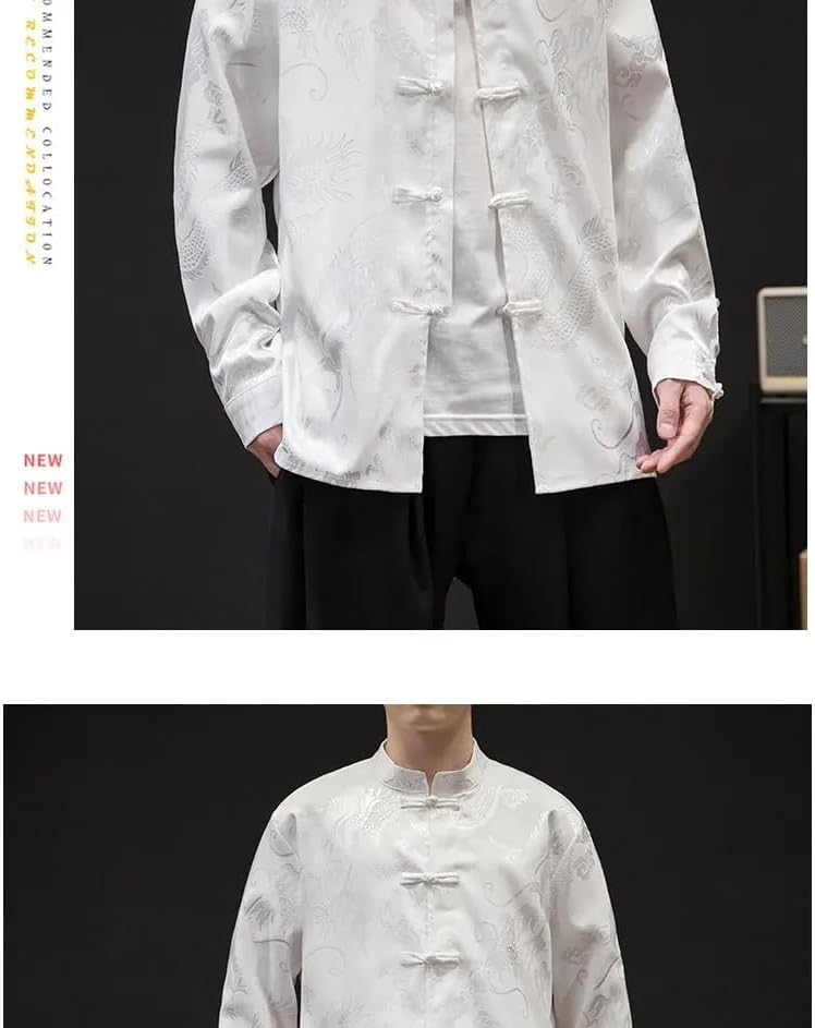 Men Shirt Chinese Style Retro Thin Cardigan Mens Casual Loose Traditional Kung Fu Tai Chi Tang Shirts