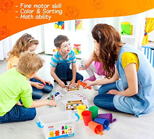 Image of Bmag Counting Bears with Matching Sorting Cups,Pre-School Math Learning Games with 2 Dices,Color Recognition STEM Educational Toy for Toddler Bonus Tweezers, Storage Box, Activity Cards