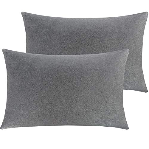 Image of NTBAY 2 Pack Zippered Velvet Queen Pillowcases, Super Soft and Cozy Luxury Fuzzy Flannel Pillow Cases with Zipper, 20x30 Inches, Smoke Grey