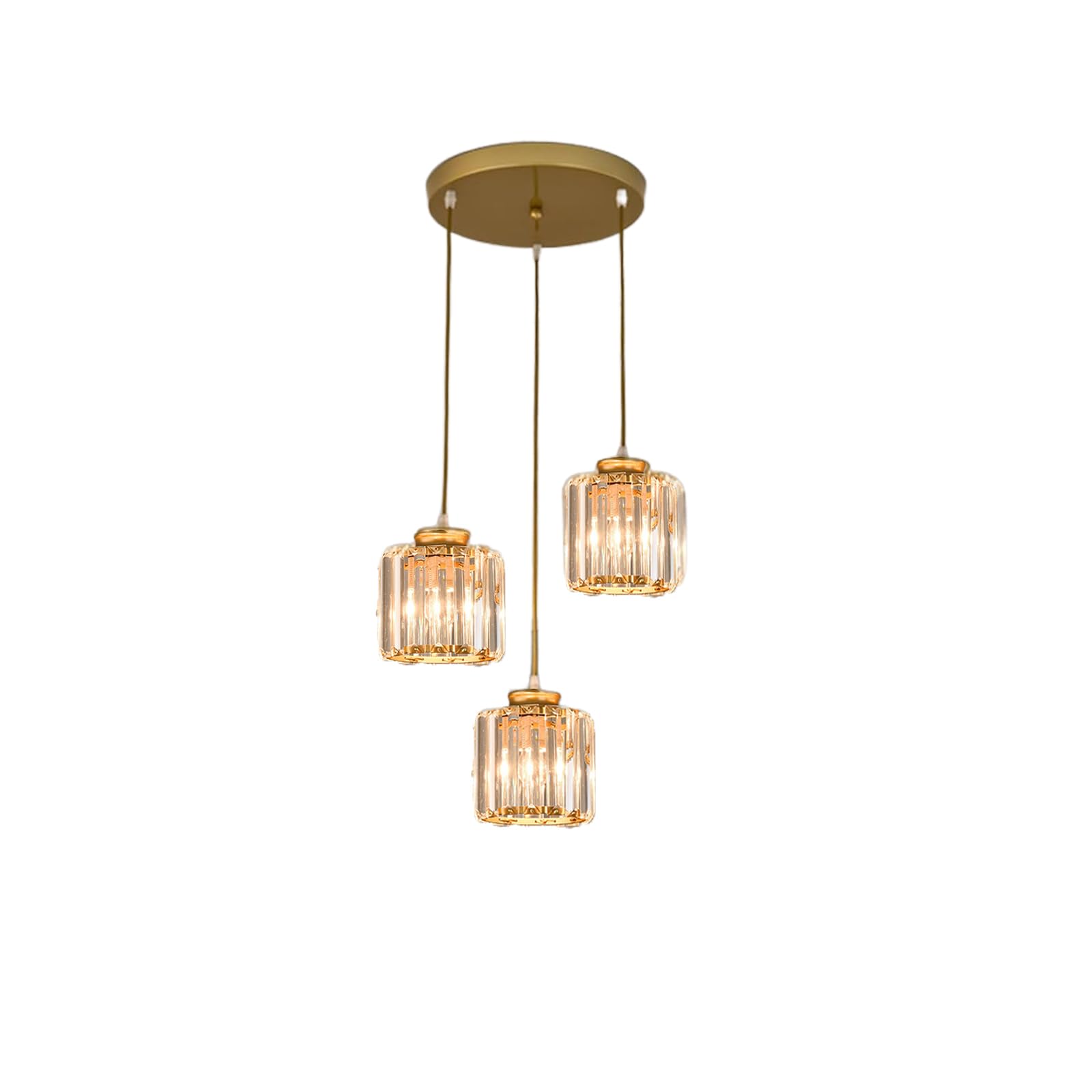 Lámpara colgante de cristal de 3 luces, base dorada y lámpara de techo de cristal, accesorio de iluminación colgante para cocina, isla, comedor, dormitorio (Oro)