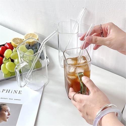 Verre borosilicate carré haut de gamme de 450 ml avec paille