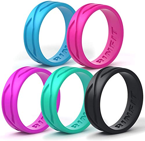 Rinfit Silicone Wedding Ring for Women - Designed, Silicone Rubber Band. Unique Sets of Thin and Stackable Rings. U.S. Design Patent (7, Set #9)