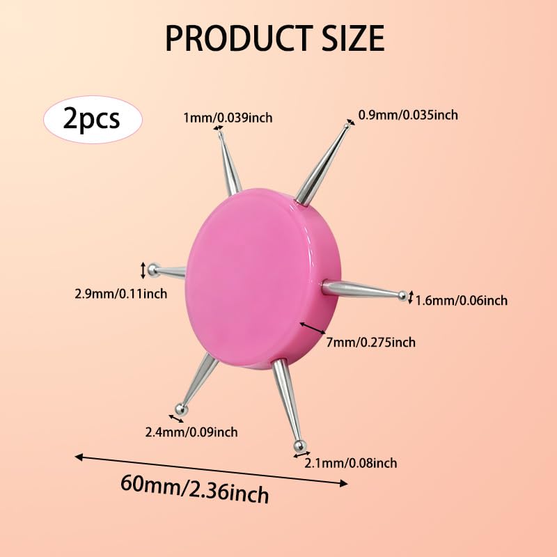 2Pcs Nail Dotting Tool, 6-in-1 Circular Dotting Tools Nail Art Pen, Stainless Steel Polka Dot Nail Tool Kit in 2 Colors for Pattern Tracing, Embossing, Painting, Professional Salon & Home Use