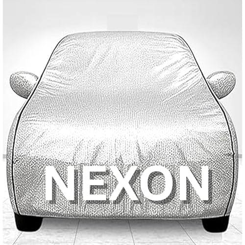 Image of 100% Waterproof Car Cover for Nexon UV Protection, Dustproof, Windproof | Custom Fit with Mirror Pockets, Belt & Buckle | All Weather Outdoor Body Cover(Silver)