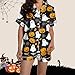 2 Piece Womens Causal Halloween Pajamas Ladies Comfortable Loose Short Sleeve Button Down Party Holiday Costume Womens Halloween Outfit (Black+M)