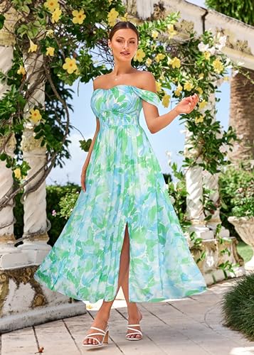 Image of GRACE KARIN 2026 Women's Summer Floral Wedding Guest Dress,Beach Flowy A Line Maxi Off Shoulder Bridesmaid Dresses