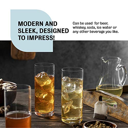 BENETI Lead Free Highball Glasses - Glassware Sets (6 Pack) - Tall Tumbler Glasses with Heavy Weighted Base, 16oz Clear Cocktail Glasses, Drinking Glasses for Juice, Water, Barware Beer Cups - Thumbnail 2