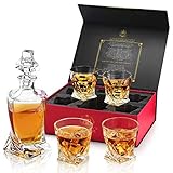 Billionth Barrel Crystal Glass Twisted Whiskey Decanter Set for Men – 950ml with 4 x Heavy Duty...