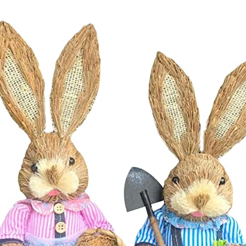 Figurines de lapins de Pâques en paille décoratives pour table de printemps