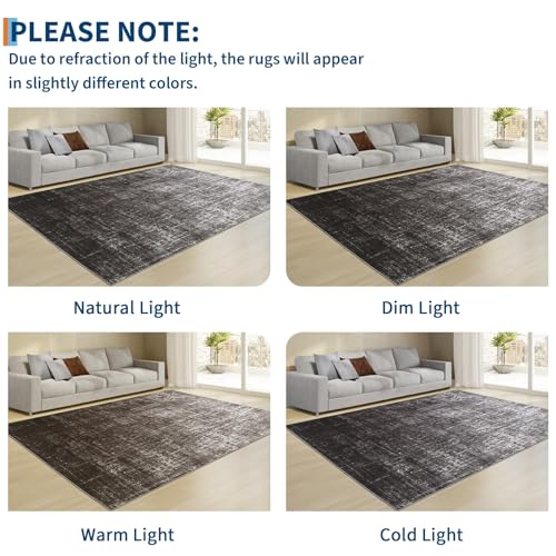 MilleLoom Large Washable Rug 10x13 Modern Abstract Neutral Area Rugs for Living Room Bedroom, Non Slip Soft Faux Wool Carpet, Low Pile Stain Resistant Rugs for Home Office Multi-Room Black Grey by MilleLoom - Image 5