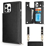 Vofolen Compatible with iPhone 12 Pro Max Case Wallet 5G Card Holder Lanyard Crossbody Detachable Neck Strap Protective Square Flip Slim Cover Soft PU Leather Double Magnetic Clasp 6.7inch Black