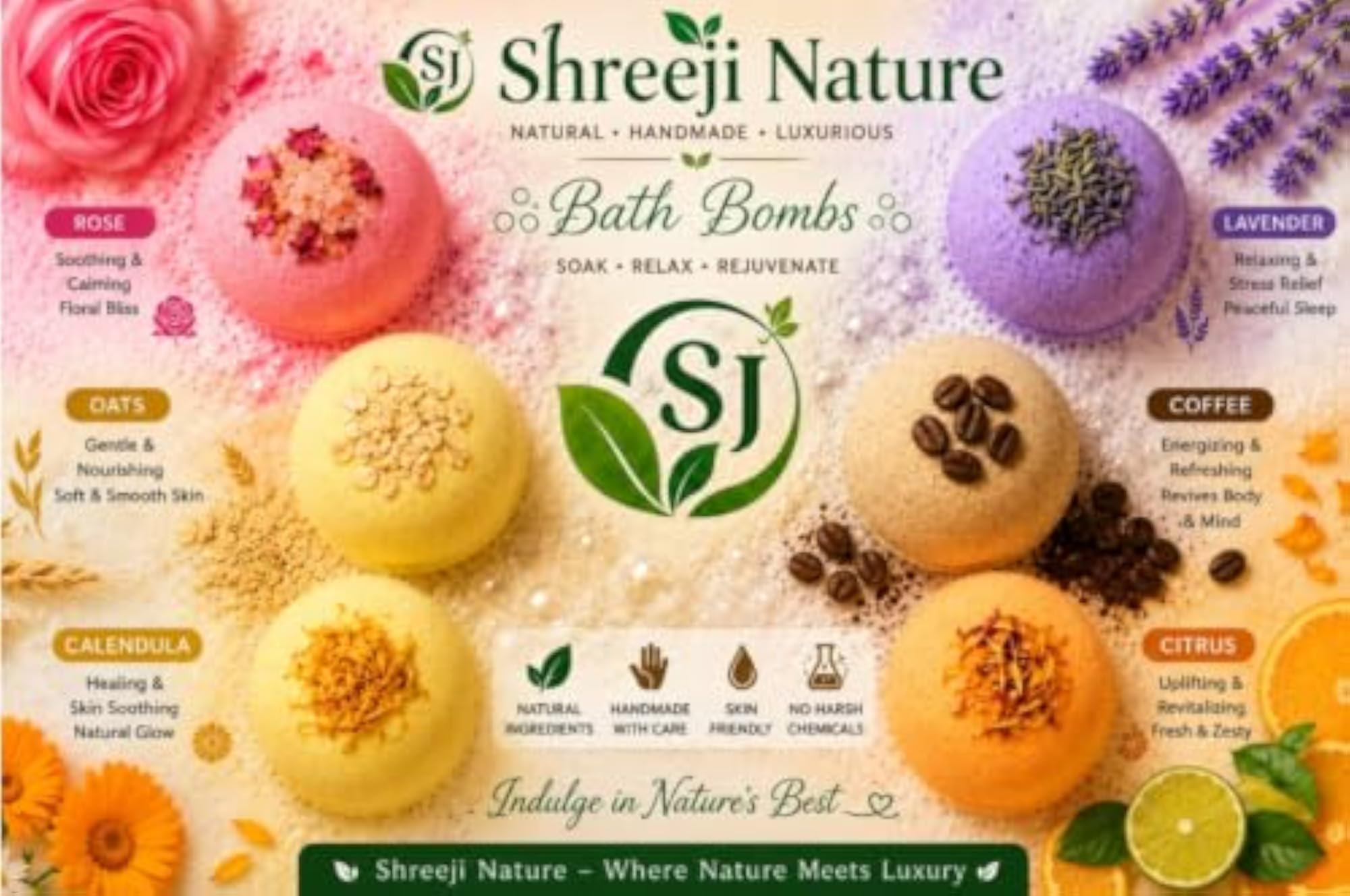 Bath Bomb Spa Set Rose Calendula Oats Orange Lime