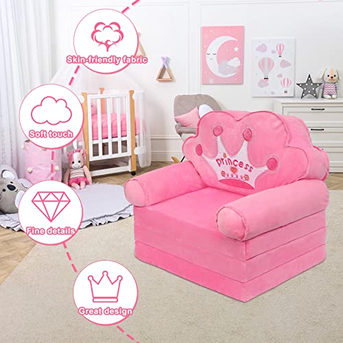 Harhoers Kids Couch Fold Out,Foldable Kids Sofa Toddler For Bedroom,Toddler Couch Bed For Girl Princess Chair For Toddlers 1-3| Comfy Kids Couch For Kids Age 1-3 (Pink) #TOP4