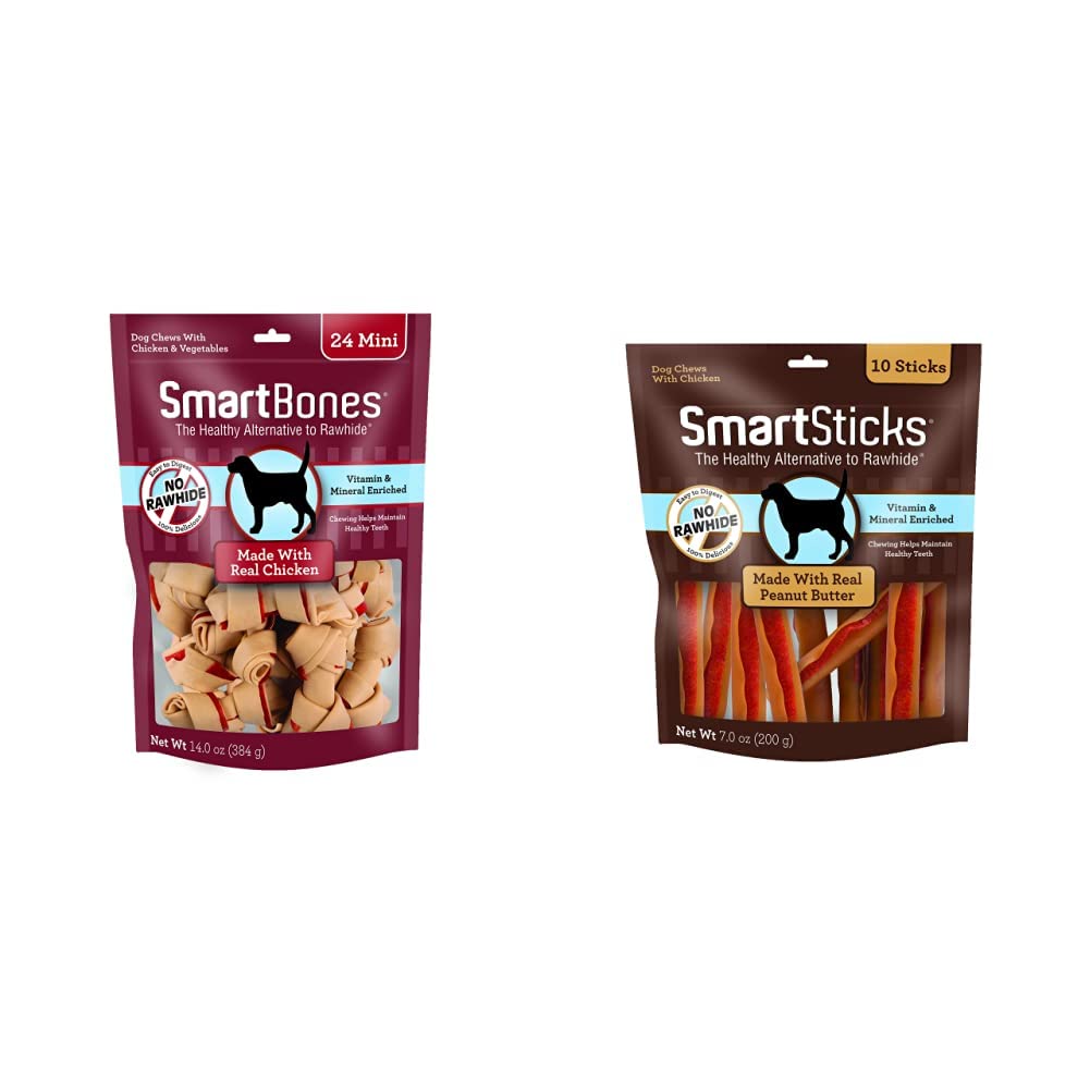 SmartBones Mini Dog Chews, Rawhide Free Chews For Dogs, Made With Real Chicken and Vegetables, 24 Count | SmartBones SmartSticks, Treat Your Dog to a Rawhide-Free Chew Made With Real Meat and Vegetables 10 Count (Pack of 1)