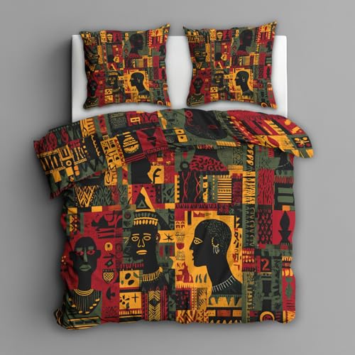 Housse de couette 220x240 africain en microfibre pour lit sans repassage