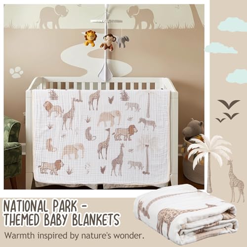 Image of SmoothNovelty Safari Animal Muslin Blanket 47 x 47 Inch Warm Soft Cotton Muslin Swaddle Blanket Nursery Swaddling Wrap Quilt for Bedding Gift, Cold Weather, Jungle Theme Nursery Decor