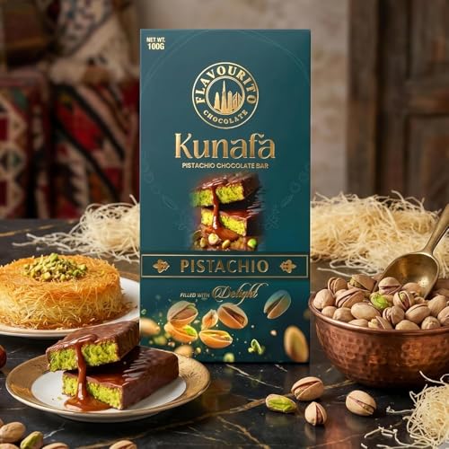 Image of Flavourito Kunafa Pistachio Chocolate Bar 100g, Satisfying, Sharp Snap Of Smooth Milk Chocolate that Gives Way to a Creamy, Rich, and Nutty Pistachio DECADENT FOODS (Pack Of 2)