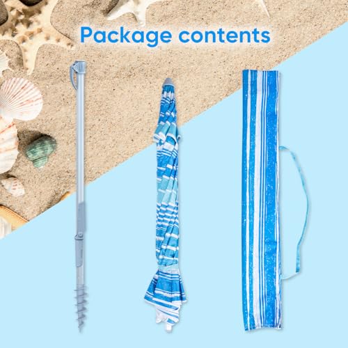Image of Tempera Heavy Duty High Wind Beach Umbrella with Sand Anchor & Carry Bag | Patio Outdoor Umbrella with Aluminum Frame and Push Button Tilt, Ideal for Garden Lawn, UPF 60+