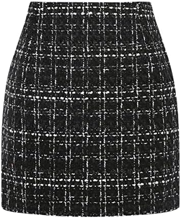 IDEALSANXUN Womens High Waist Plaid Skirt Bodycon Pencil Wool Min...