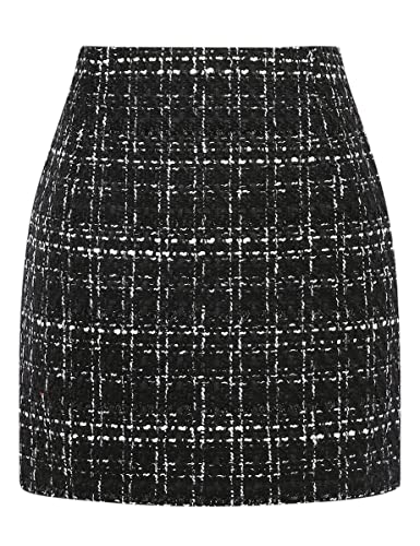 Image of IDEALSANXUN Womens High Waist Plaid Skirt Bodycon Pencil Wool Mini Skirts