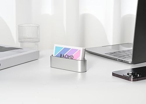 Miniatura 2 de BAOHD Tarjetero dorado para escritorio, moderno soporte de tarjetas de visita de metal, organizador de tarjetas de visita ovalado, soporte de