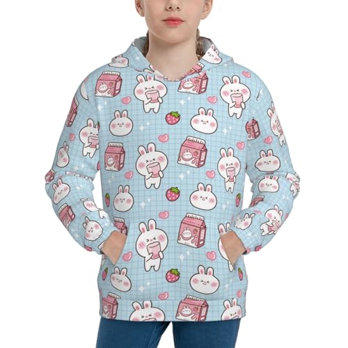Cute Rabbit with Milk Box Kid Hoodies Boys Sweatshirts Girls Pullover with Pocket