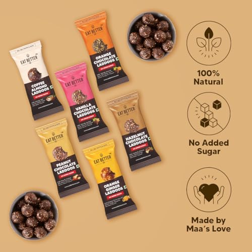 Image of EAT Better CO Assorted Laddoo Box-24 Laddoos in 6 Different Flavors|95% Dry Fruits|Sugar-Free|100% Natural|Energy Bar Replacement|High Protein & Instant Energy-Healthy Snacks, 240 Gram (Pack of 3)
