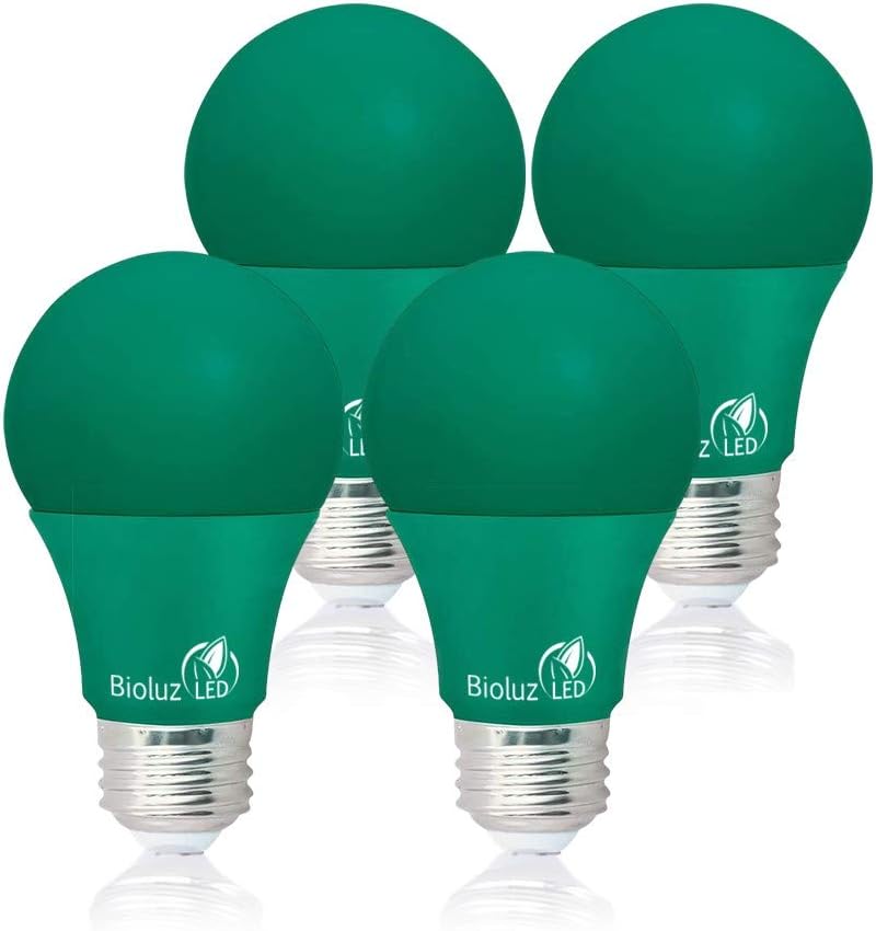 (4 Pack) A19 LED Christmas Light Bulbs | 8W Dimmable | Red & Green Color Mix | E26 Base