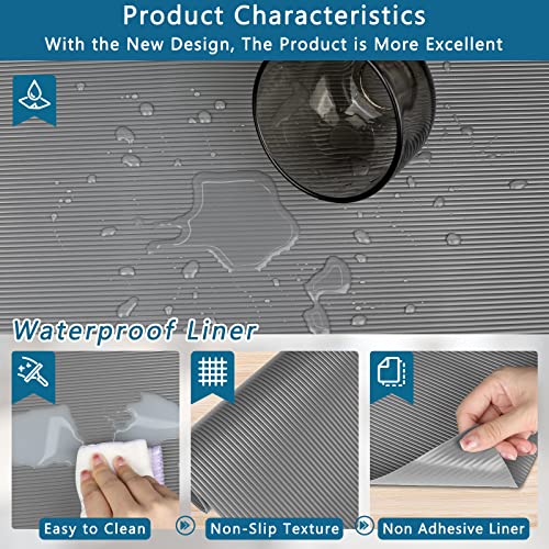 Kitchen Shelf Liner Drawer Liners, Non-Adhesive Refrigerator Liners Waterproof Fridge Mats with Strong Durable Kitchen Cabinets Mat for Drawers, Shelves, Pantry, Gray, 23.6 x 59 inches
