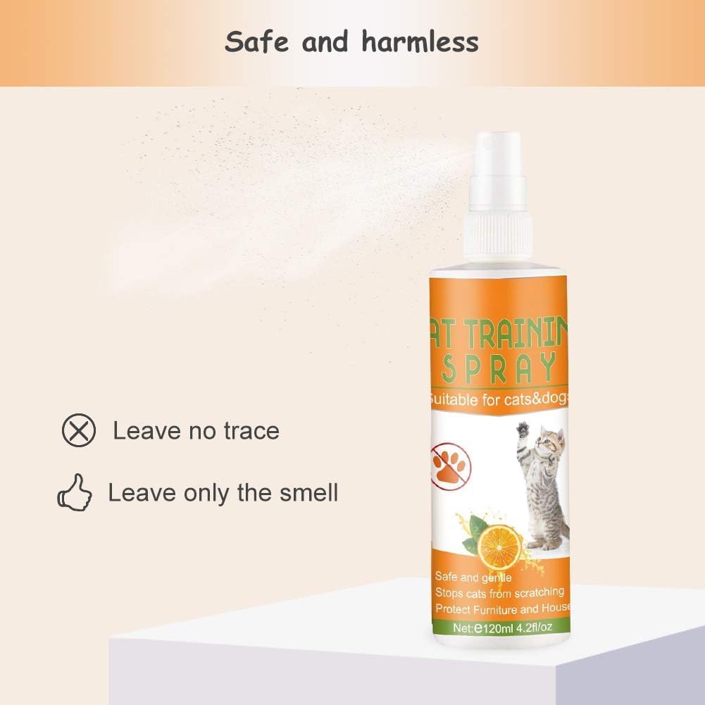 Spray Anti Graffio per Gatti 120 ML, Spray Addestramento Gatti, Protettore Mobili da Graffi per Interni ed Esterni, Divano, Porta