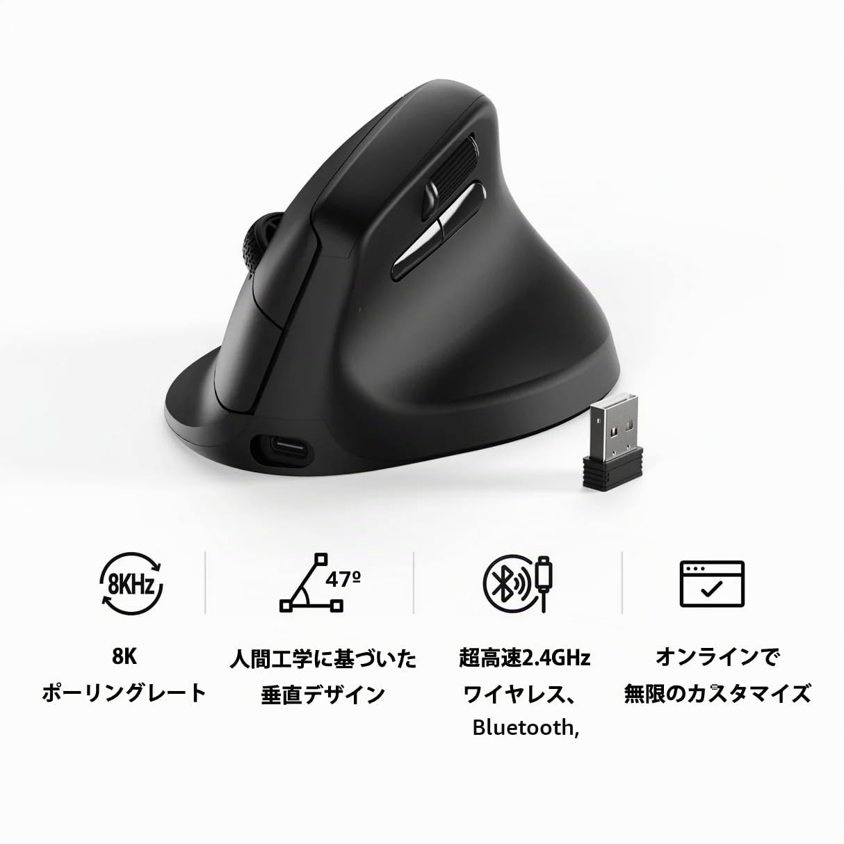 Keychron M5 Ratón Inalámbrico Ergonómico, 8000 Hz Polling Rate, 2,4 GHz/Bluetooth 5.3/Cable, Sensor PixArt 3950, 30 000 dpi, Ergonómico, con Botón Macro Programable para Windows PC/Mac (Negro)
