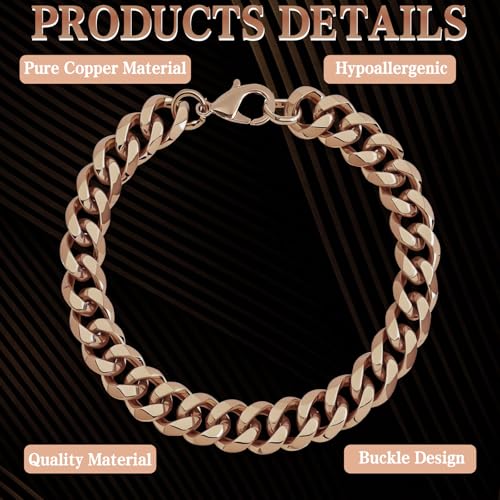 Pure Copper Bracelet for Men, Jewelry Gift Solid Copper Link Comfortable Wear Fashionable 8.5in Chain Valentine's Day Men Women Buckle Design Accessories Rose Gold3