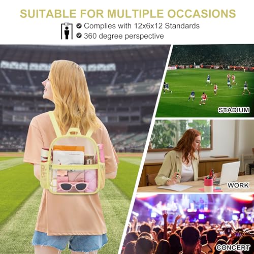 Image of Oraben Clear Backpack for Stadium Events Stadium Backpack Waterproof 12x6x12 Clear Bag for Adult Concert Sports Work (Nylon Shoulder Straps, Yolk Yellow)
