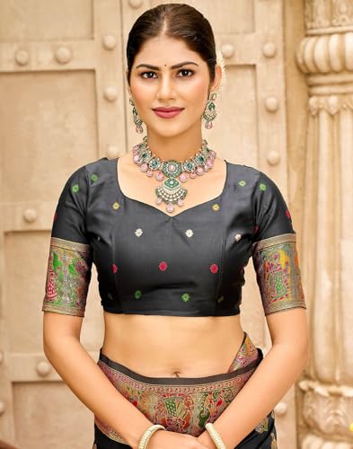 Image of SIRIL Women's Banarasi Silk Jacquard Zari Work Saree With Unstitched Blouse Piece
