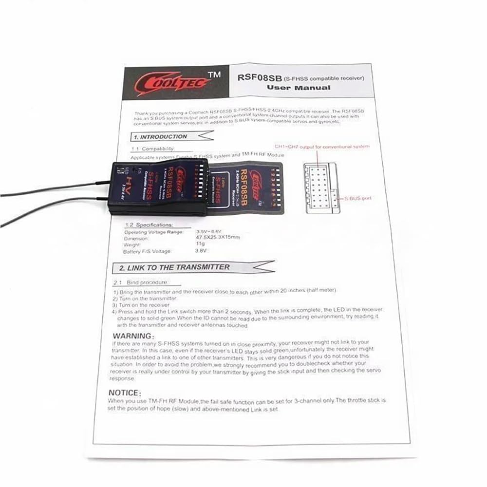 Cooltechnology RSF08SB Récepteur Futaba S-FHSS 8CH+SBUS compatible pour 10J, 8J, 6K, 6J, 14sg, T16SZ, 18MZWC, 18SZ, TM-FH